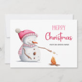 Cartes Pour Fêtes Annuelles Joyeux Noël rose mignon Snowman Marshmallows (Devant)
