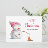 Cartes Pour Fêtes Annuelles Joyeux Noël rose mignon Snowman Marshmallows (Debout devant)