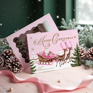 Cartes Pour Fêtes Annuelles Joyeux Noël rose Père Noël Seligh Reindee Photo