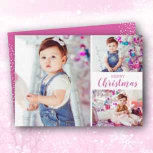 Cartes Pour Fêtes Annuelles Joyeux Noël rose photo multiple
