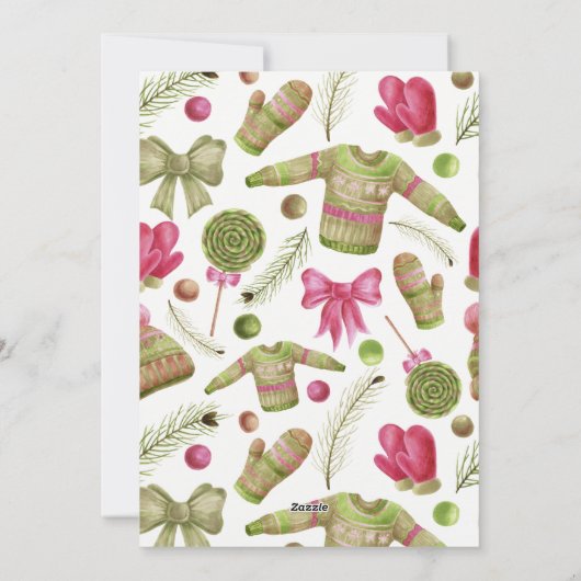 Cartes Pour Fêtes Annuelles Joyeux Noël rose vert script photo (Dos)