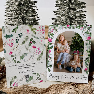 Cartes Pour Fêtes Annuelles Joyeux Noël rose vif Arc 1 Photo