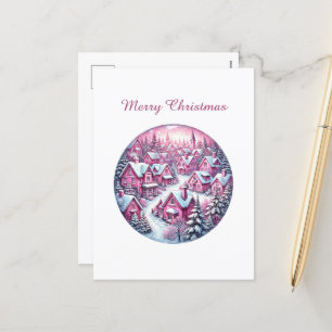 Cartes Pour Fêtes Annuelles Joyeux Noël rose ville de campagne