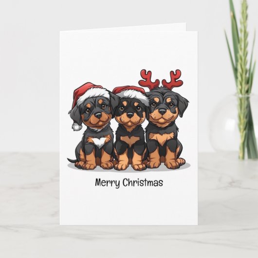 Cartes Pour Fêtes Annuelles Joyeux Noël Rottweiler Chien Père Noël (Devant)