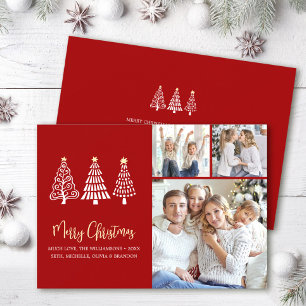 Cartes Pour Fêtes Annuelles Joyeux Noël Rouge 3 Photo Amusants Arbres Écriture