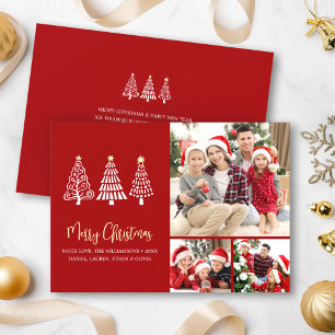 Cartes Pour Fêtes Annuelles Joyeux Noël rouge 3 Photo Arbres fantaisistes Scri