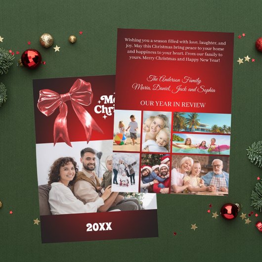 Cartes Pour Fêtes Annuelles Joyeux Noël rouge arc photo année en examen