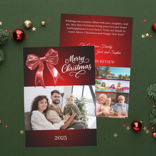 Cartes Pour Fêtes Annuelles Joyeux Noël rouge arc photo année en examen