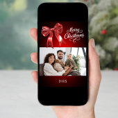 Cartes Pour Fêtes Annuelles Joyeux Noël rouge arc photo année en examen