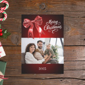 Cartes Pour Fêtes Annuelles Joyeux Noël rouge arc photo année en examen