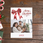 Cartes Pour Fêtes Annuelles Joyeux Noël rouge arc photo année en examen