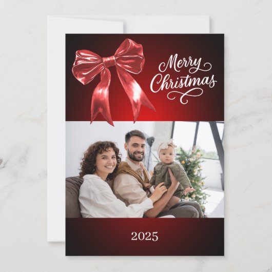 Cartes Pour Fêtes Annuelles Joyeux Noël rouge arc photo année en examen (Devant)