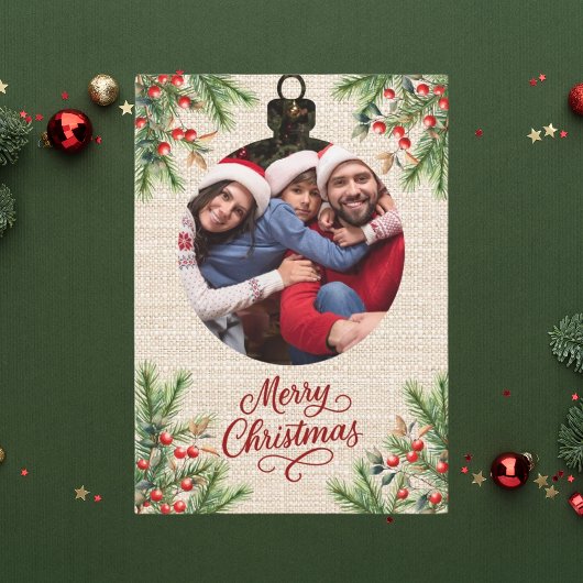 Cartes Pour Fêtes Annuelles Joyeux Noël rouge baies photo année en examen