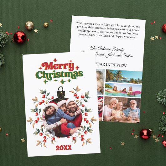 Cartes Pour Fêtes Annuelles Joyeux Noël rouge baies photo année en examen