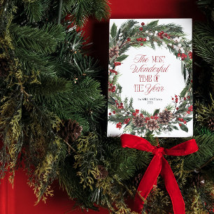 Cartes Pour Fêtes Annuelles Joyeux Noël Rouge Berry Botanique moderne Wreath