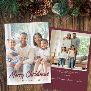 Cartes Pour Fêtes Annuelles Joyeux Noël Rouge Bourgogne Écriture Photo