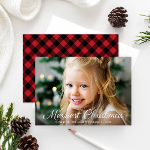 Cartes Pour Fêtes Annuelles Joyeux Noël Rouge Buffle Plaid Photo