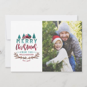 Cartes Pour Fêtes Annuelles Joyeux Noël Rouge Camion Vintage arbre photo