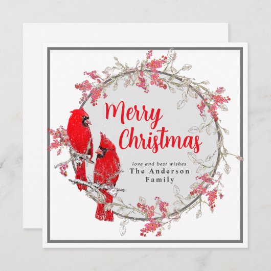 Cartes Pour Fêtes Annuelles Joyeux Noël rouge cardinal oiseau hiver (Devant / Derrière)