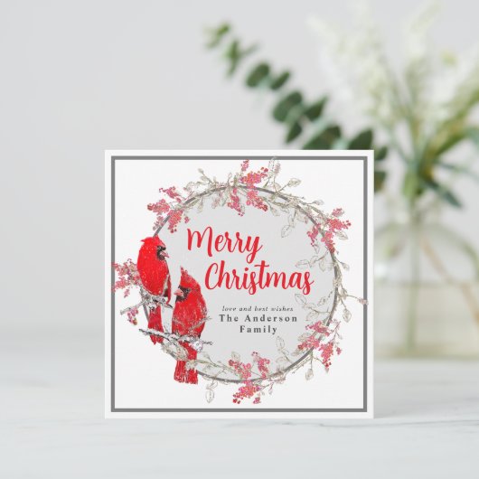 Cartes Pour Fêtes Annuelles Joyeux Noël rouge cardinal oiseau hiver (Debout devant)