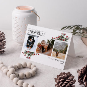 Cartes Pour Fêtes Annuelles Joyeux Noël Rouge chaud hiver Botanique Photo Ho