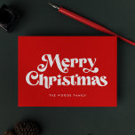 Cartes Pour Fêtes Annuelles Joyeux Noël rouge du milieu du siècle rétro<br><div class="desc">Joyeuse carte de Noël : un design rétro classique,  avec une typographie moderne du milieu du siècle et un arrière - plan rouge classique.</div>