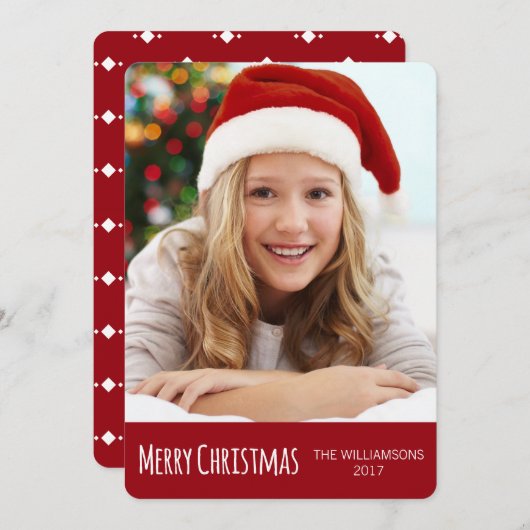 Cartes Pour Fêtes Annuelles Joyeux Noël Rouge et blanc Photo tendance (Devant / Derrière)