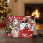 Cartes Pour Fêtes Annuelles Joyeux Noël Rouge et Blanc Trois Photo Classique