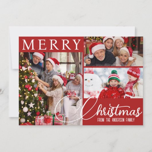 Cartes Pour Fêtes Annuelles Joyeux Noël rouge et blanc Trois photos (Devant)