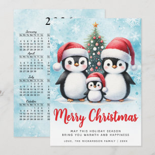 Cartes Pour Fêtes Annuelles Joyeux Noël Rouge et Bleu Cute Penguin Famille