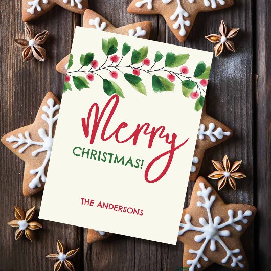 Cartes Pour Fêtes Annuelles Joyeux Noël Rouge Et Vert Aquarelle Wreath