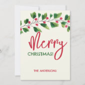 Cartes Pour Fêtes Annuelles Joyeux Noël Rouge Et Vert Aquarelle Wreath (Devant)