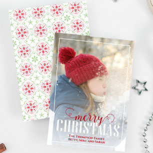 Cartes Pour Fêtes Annuelles Joyeux Noël rouge et vert Une photo