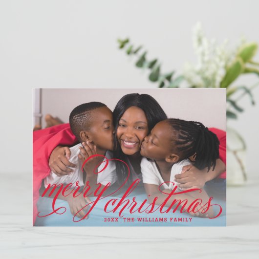 Cartes Pour Fêtes Annuelles Joyeux Noël Rouge manuscrit photo (Debout devant)