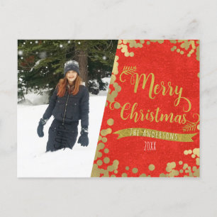 Cartes Pour Fêtes Annuelles Joyeux Noël Rouge & Or Moderne Photo Fêtes