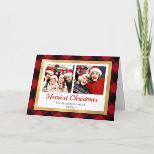 Cartes Pour Fêtes Annuelles Joyeux Noël Rouge Plaid Gold Frame Photo