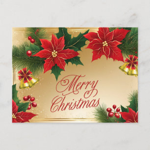 Cartes Pour Fêtes Annuelles Joyeux Noël Rouge Poinsettia Fleurs, Cloches
