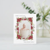 Cartes Pour Fêtes Annuelles Joyeux Noël Rouge Poinsettias Blanc Moderne (Debout devant)