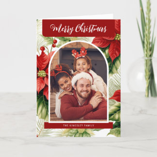 Cartes Pour Fêtes Annuelles Joyeux Noël Rouge Poinsettias Photo personnalisée