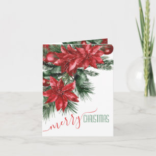 Cartes Pour Fêtes Annuelles Joyeux Noël Rouge Poinsettias Pine Bough
