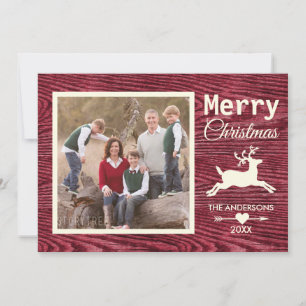 Cartes Pour Fêtes Annuelles Joyeux Noël Rouge Rustique Bois Photo famille