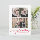 Cartes Pour Fêtes Annuelles Joyeux Noël Rouge Script 3 Photo Collage (Debout devant)