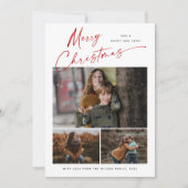 Cartes Pour Fêtes Annuelles Joyeux Noël Rouge Script 3 Photo Collage (Devant)