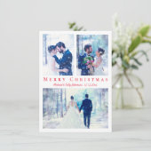 Cartes Pour Fêtes Annuelles joyeux Noël rouge script 3 photos mariage (Debout devant)