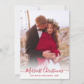 Cartes Pour Fêtes Annuelles Joyeux Noël Rouge Script One Photo Noël (Devant)
