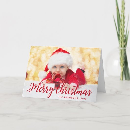 Cartes Pour Fêtes Annuelles Joyeux Noël Rouge Script photo plié (Devant)