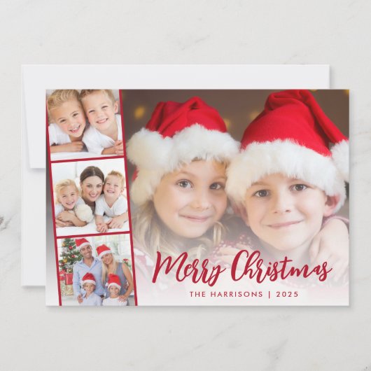 Cartes Pour Fêtes Annuelles Joyeux Noël Rouge Script photo superposition (Devant)