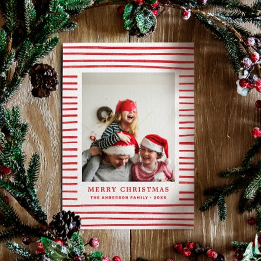 Cartes Pour Fêtes Annuelles Joyeux Noël. Rouge simple rayures modernes