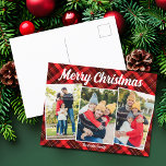 Cartes Pour Fêtes Annuelles Joyeux Noël Rouge Tartan 3 Photo<br><div class="desc">Un classique motif tartan plaid rouge derrière votre collage photo de famille verticale de 3 vacances pour une carte postale de Noël joyeux et festive. Cartes postales de Noël simples et belles.</div>
