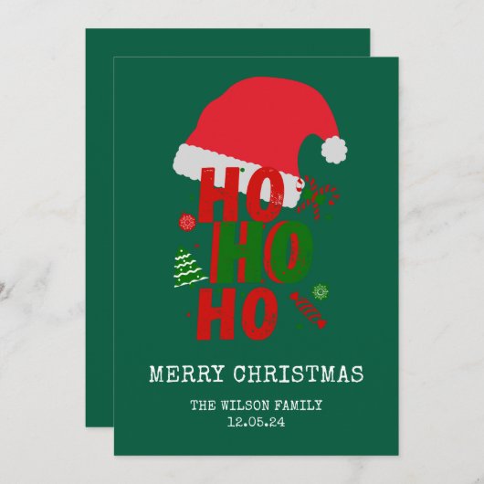 Cartes Pour Fêtes Annuelles Joyeux Noël Rouge Vert Blanc Élégant (Devant / Derrière)